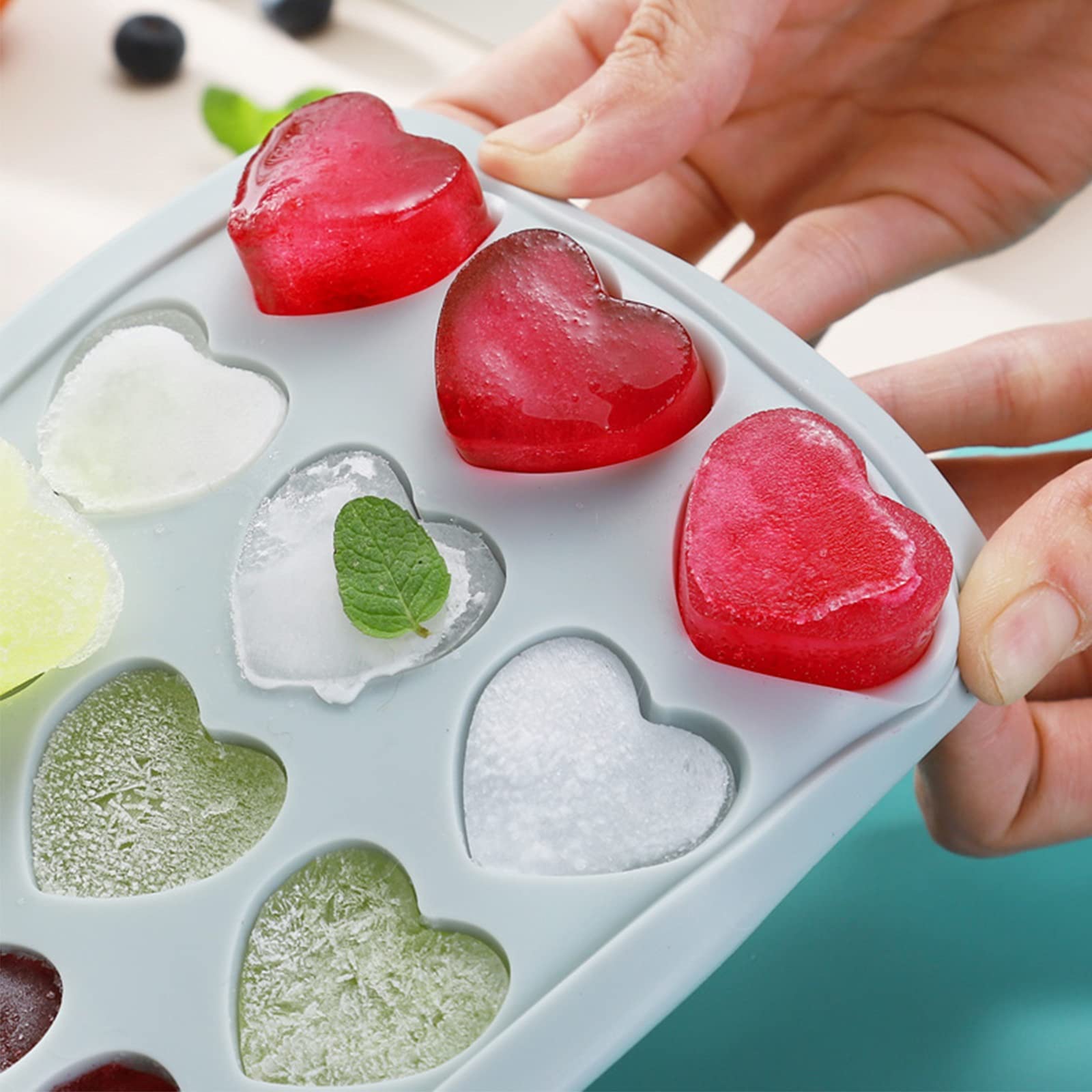 Silikon-Eiswürfelform mit Deckel, 21 leicht abnehmbare Gefrierformen, BPA-frei, stapelbar, wiederverwendbar (blau)