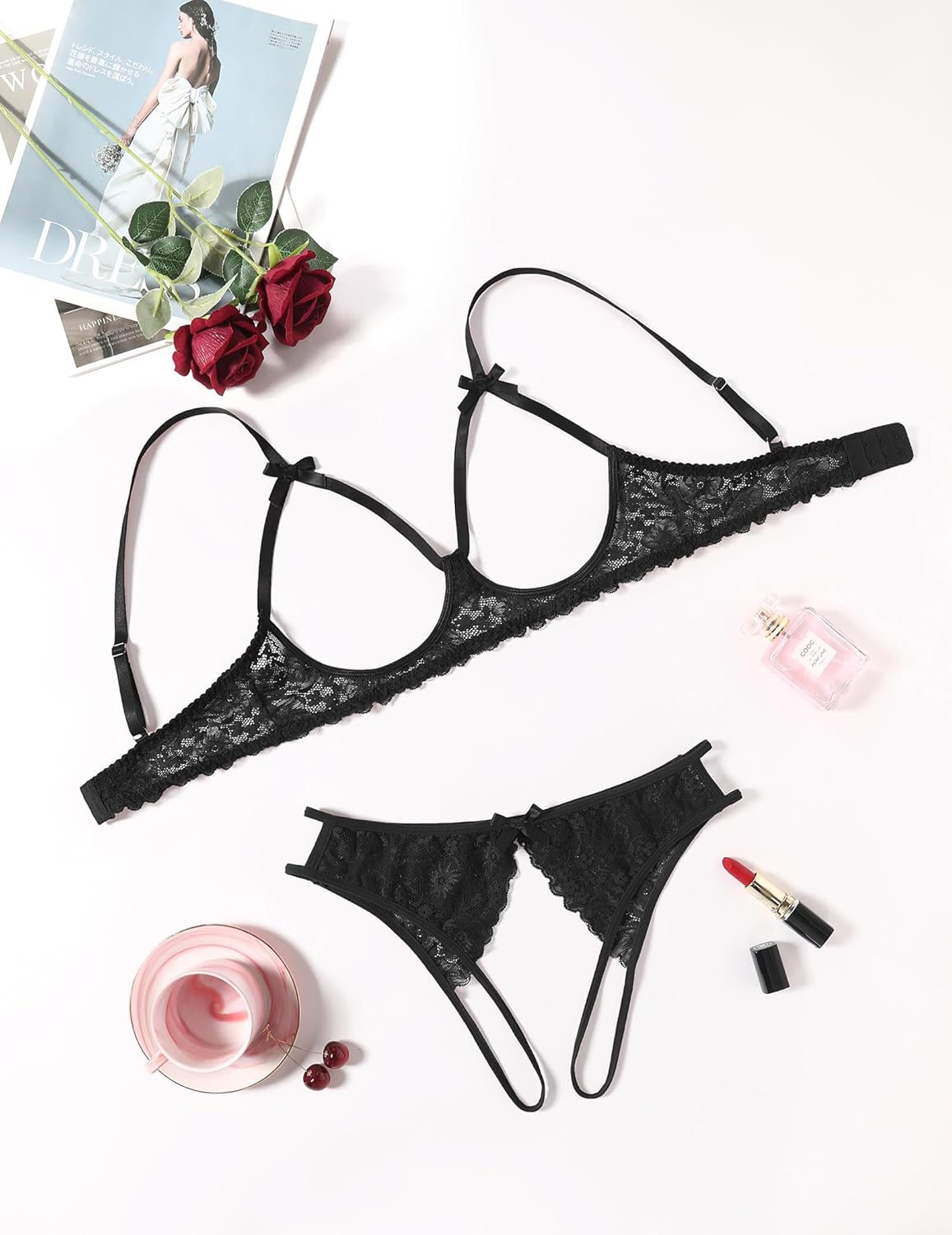 Avidlove Women's Exotic Lingerie Sets Naughty 2 Pieces Bra Panty Set Sexy Cutout Lace Lingerie - Image 2