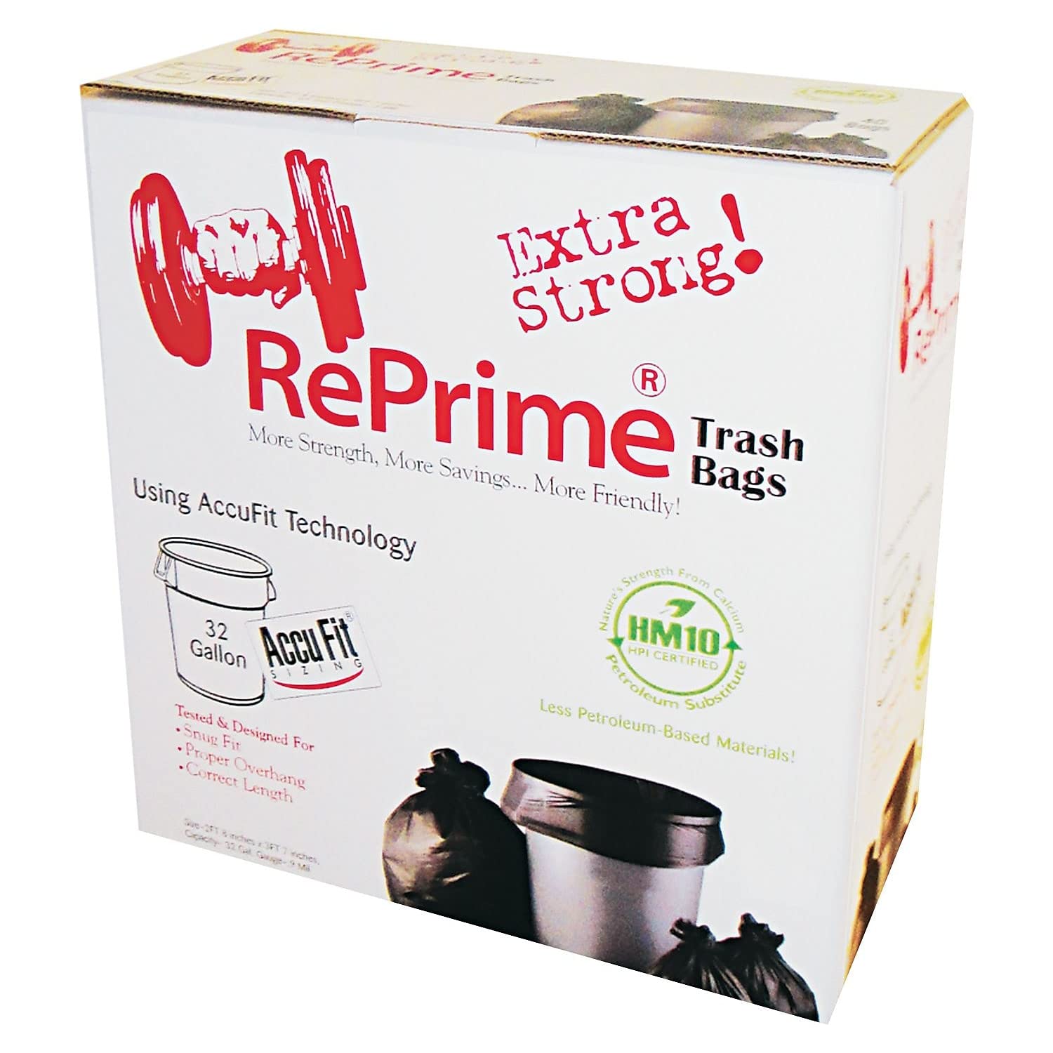 RePrime H6644TKRC1 Can Liners, 32gal.90mil, Black, 33-Inch x 44-Inch, 50/Box