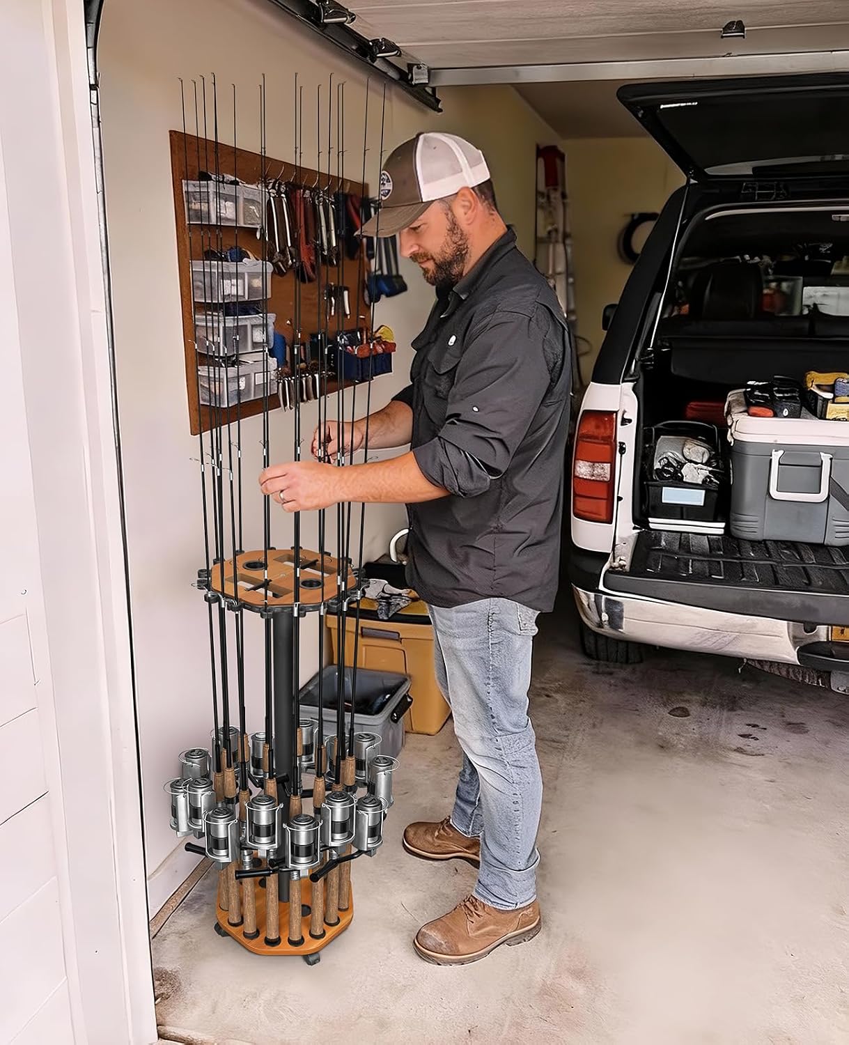 KEXMO Fishing Rod Holder Pole Rack for Garage with Wheels image 2