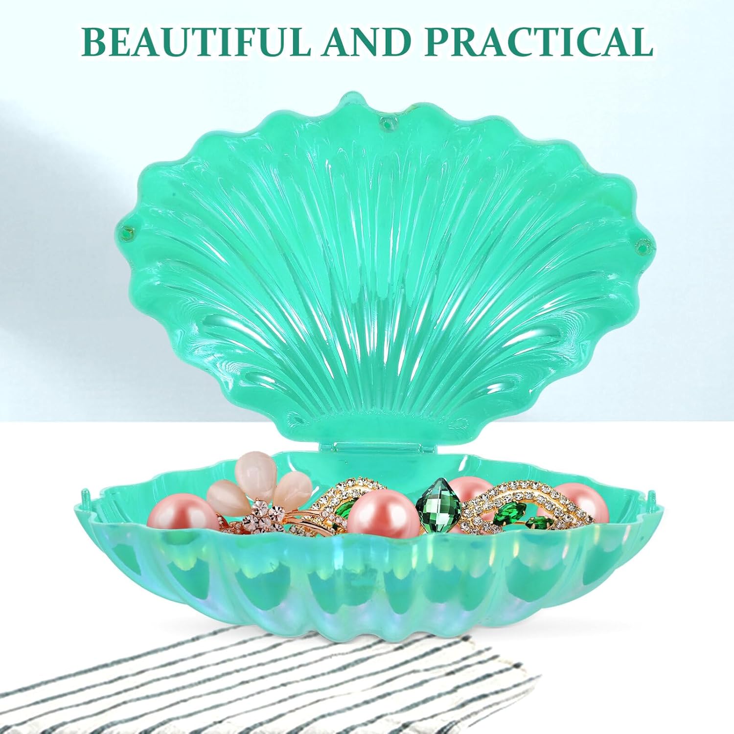 Gadpiparty Decor Plastic Mini Sea Shells Candy Boxes Jewelry Box Seashell Party Favor Containers Clam Treat Holders for Wedding Green Plastic Candy Containers
