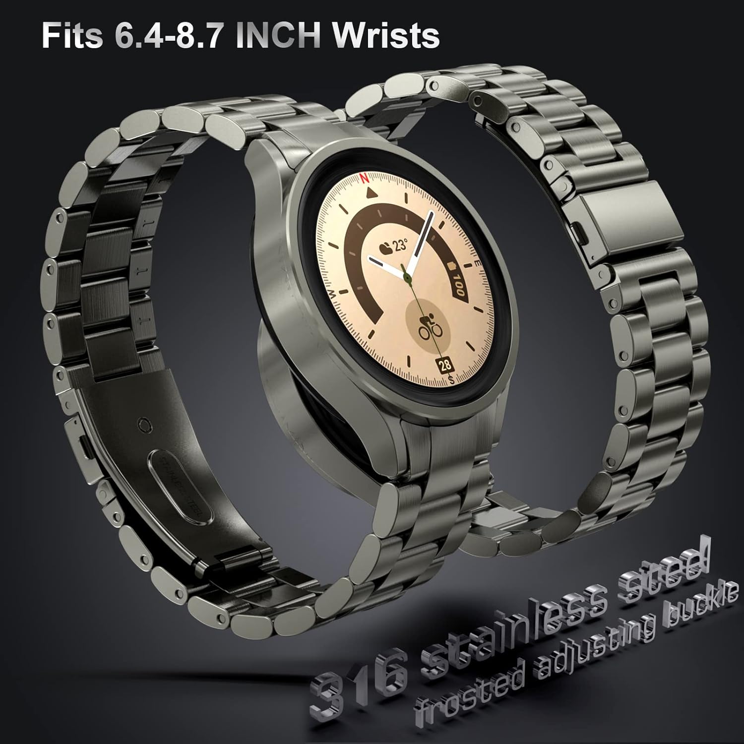 Compatible Galaxy Watch 6 Band Classic 47mm 46mm 44mm 43mm 42mm 40mm Bands, Samsung No Gap Solid Stainless Steel Strap for Men Women 4 5 6 Pro