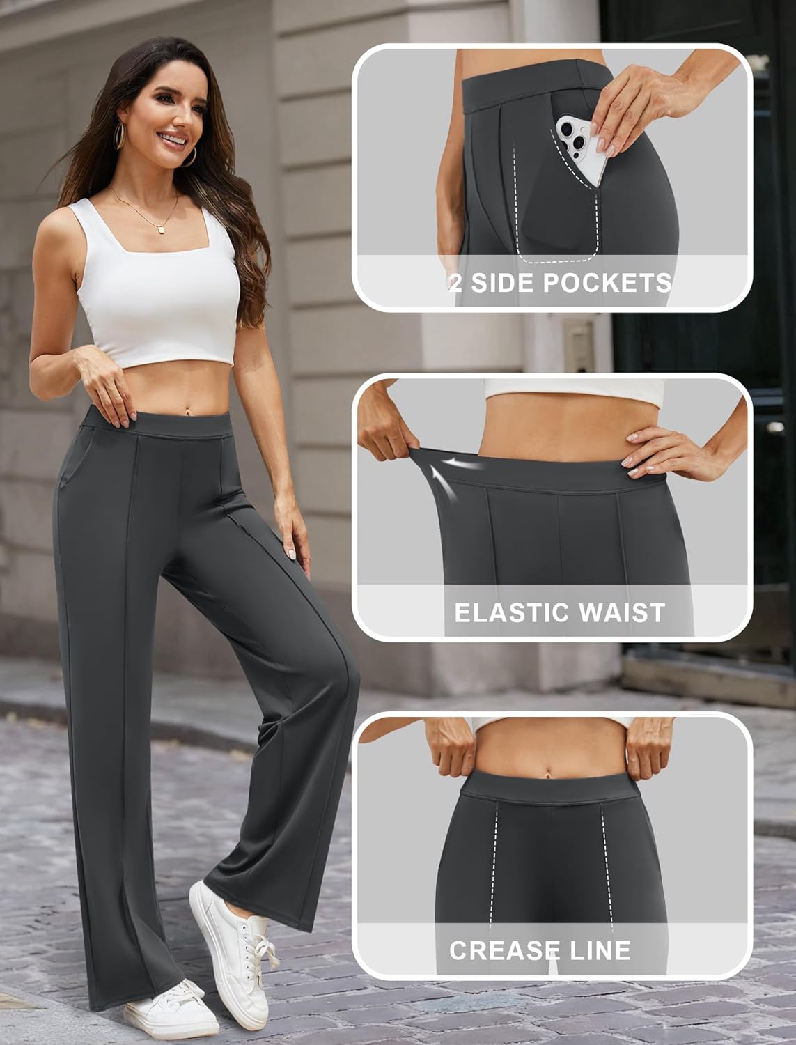 Womens Dress Work Pants Business Casual Slacks Stretchy Wide Leg Trousers with Pockets High Waist Pull On - Image 5