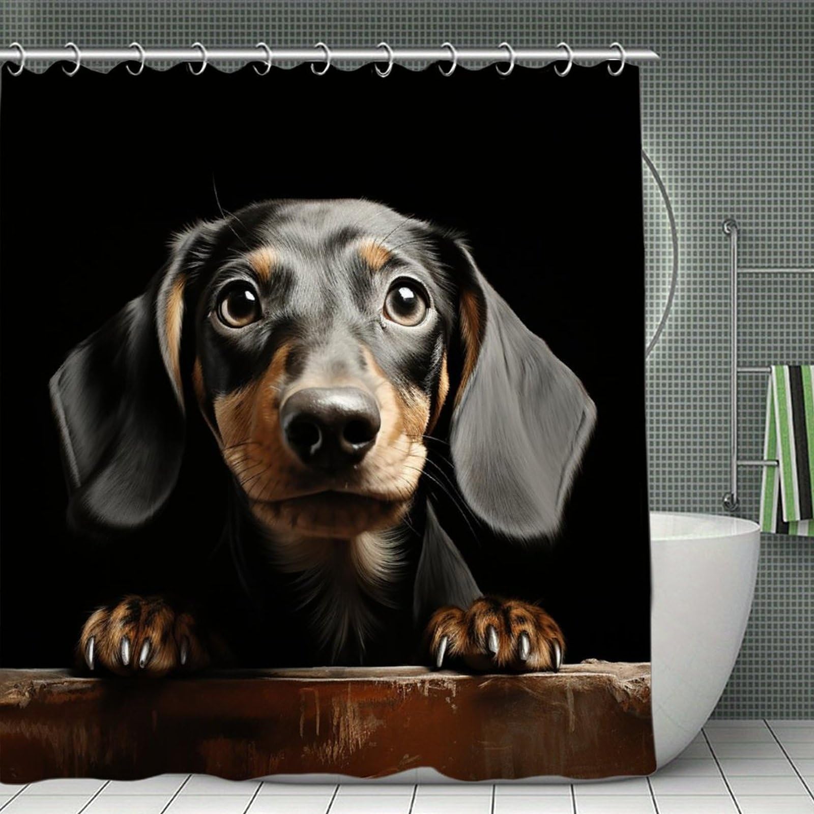 QMNLKH Pad Dachshund Shower Curtain with Hooks, Waterproof Bath Curtains for Bathroom, Lightweight Bath Curtains Liner for Hotel, Personalized Bath Curtain for Spa, 70.8 Inch