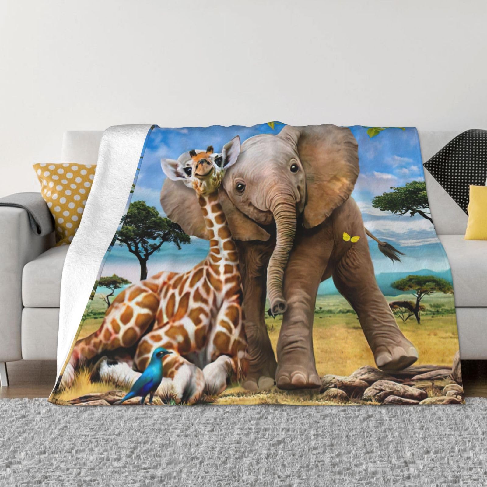 Couverture flanelle éléphant girafe chic et douce EdWal