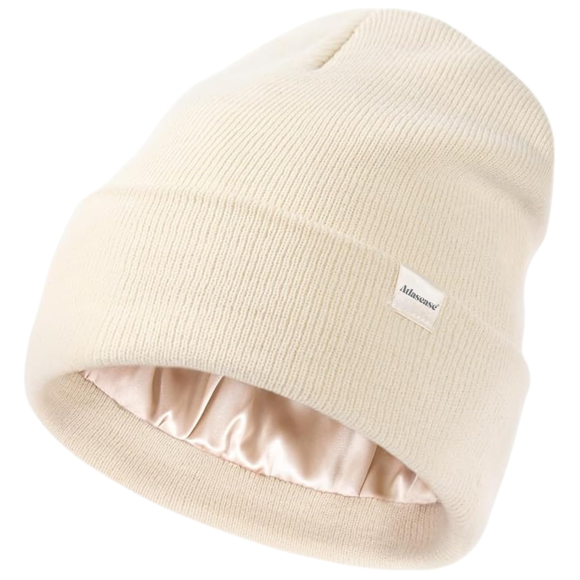 Satin Lined Wool Beanie Hat for Women Men Silk Lining Soft Slouchy Beanie Skull Cap Knit Beanie for Women Warm Winter Hats