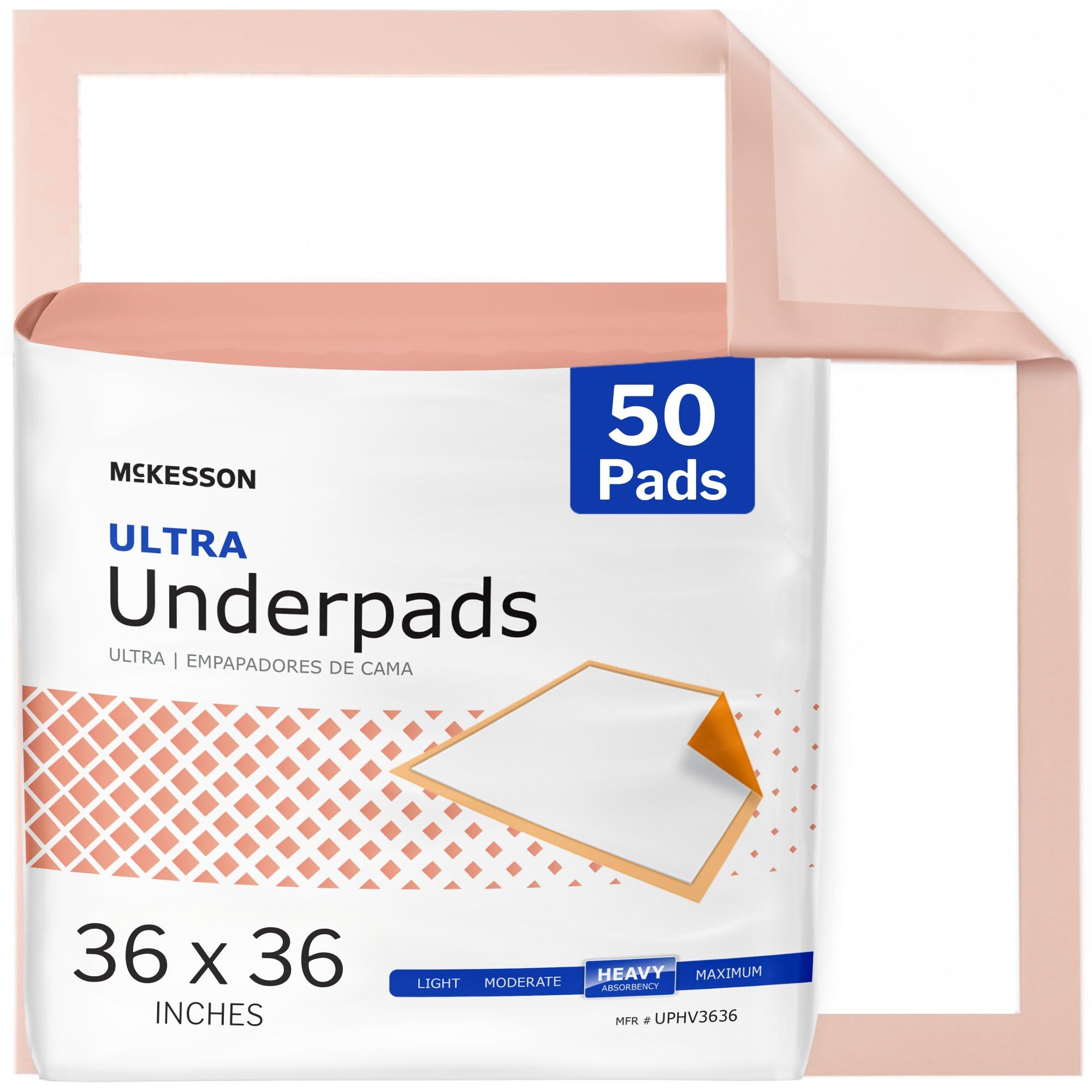 McKesson Underpads Disposable Bed Pads 36" x 36" [50 Count], Heavy Absorbency, Ultra Incontinence Chux Pads for Adults, Elderly, and Baby, Pee Pads