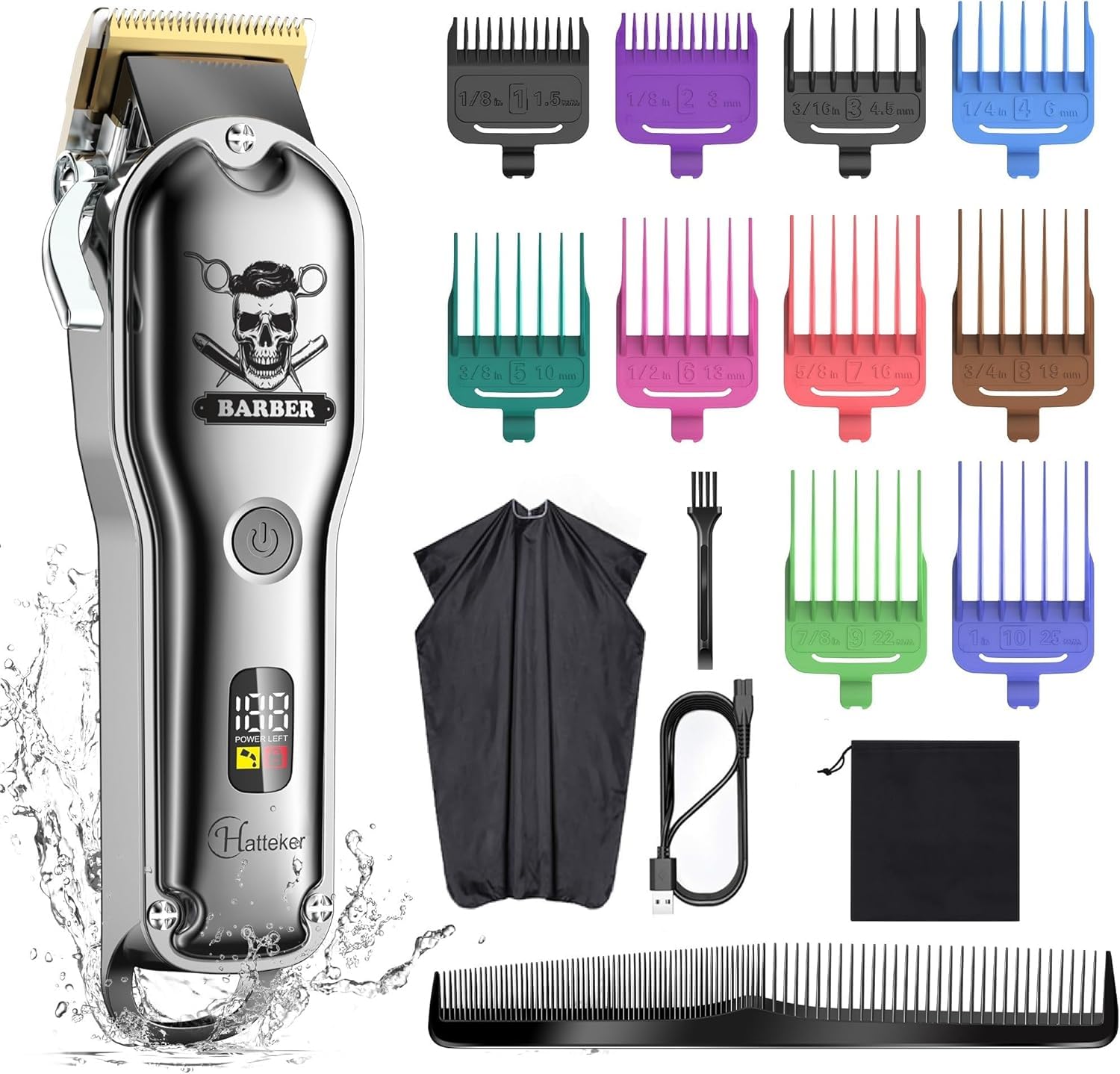 Hatteker Profi Haarschneidemaschine Haarschneider Haartrimmer Herren Bartschneider Barttrimmer Langhaarschneider USB Wiederaufladbar LED-Anzeige