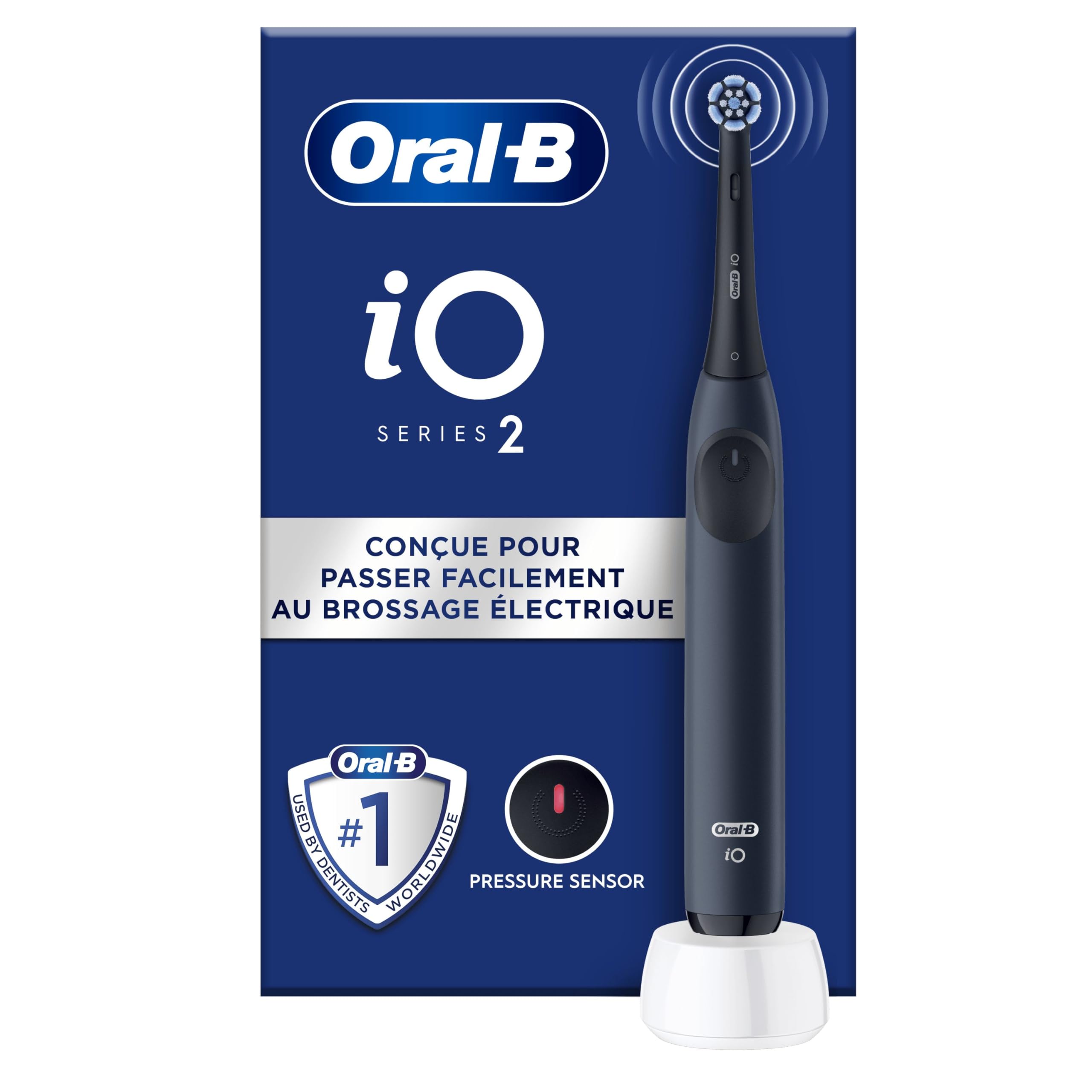 Oral-B iO 2 Blue Electric Toothbrush for Adults, 3 Cleaning Modes, Gentle on Gums, Soft Brushing, Accessories, Oral B Replacement Brush, Charger, Ocean Blue