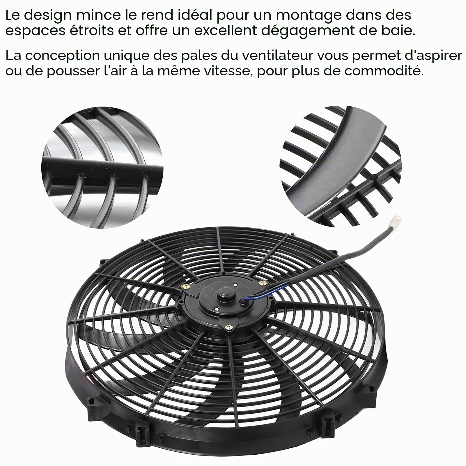 Ventilateur de Refroidissement de Voiture 16 Pouces, Radiateur Électrique Mince 120W 12V, 10 Ailes