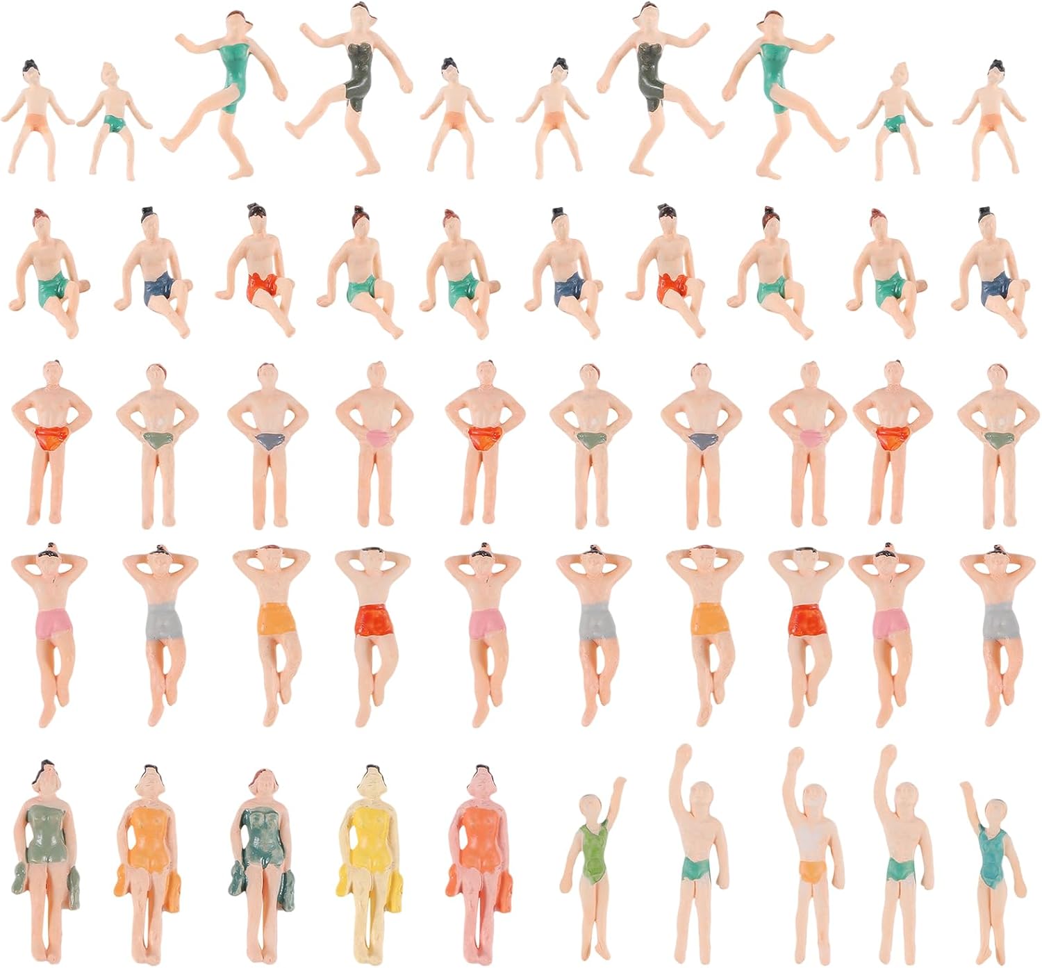 Colorful Swimsuit Miniature People Figurines for Building Model Materials, Railway Station Scene Decoration, Layout of Beach Landscape Model (1:75 50pcs)
