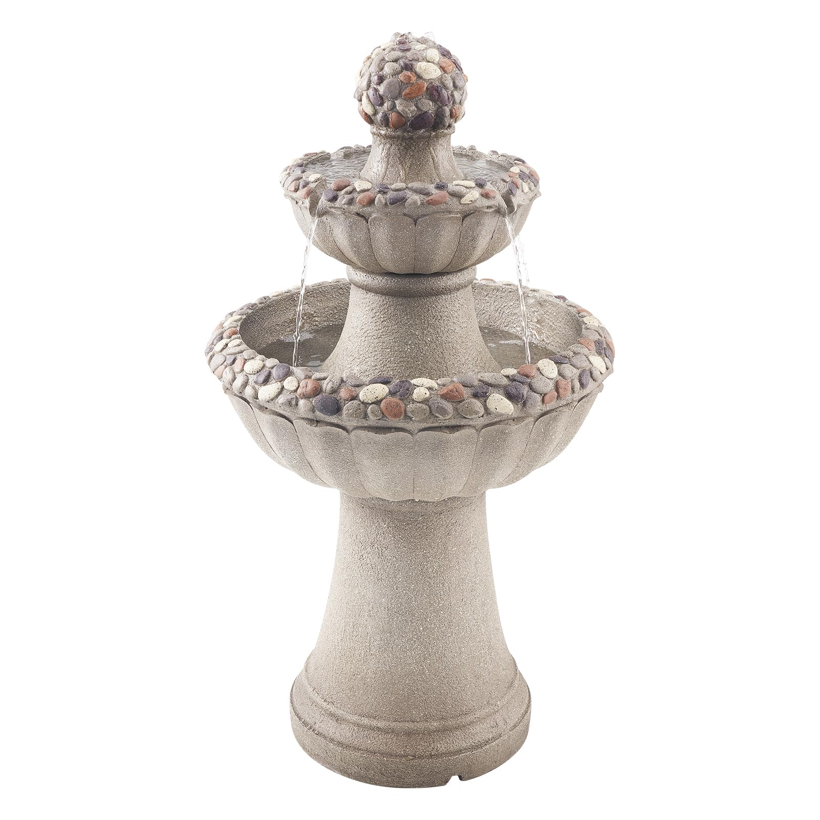 VEVOR Fontana da Esterno, Fontana e Cascata da 480 x 480 x 927 mm, Fontane in Fibra di Vetro e Resina a 2 Livelli con Base in Roccia da Pavimento e Pompa, per Esterni, Interni, Giardino, Casa