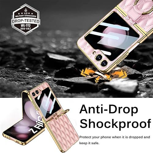 Miniatura 3 de Miimall Funda de cuero con anillo compatible con Samsung Z Flip 5 0.18 oz, protector de pantalla trasera + soporte de anillo de metal, marco