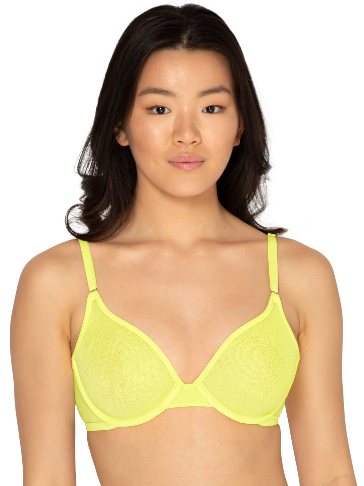 Smart & Sexy Women's Sheer Mesh Demi Underwire Bra, Electric Yellow, 38E