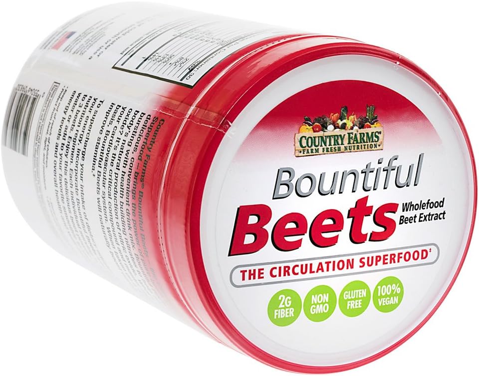 Country Farms Bountiful Beets, Wholefood Beet Extract Superfood, Helps Support Healthy Circulation And Promote Energy, Nitric Oxide Boost, Super Beets, Cherry Flavor, 30 Servings : Health & Household