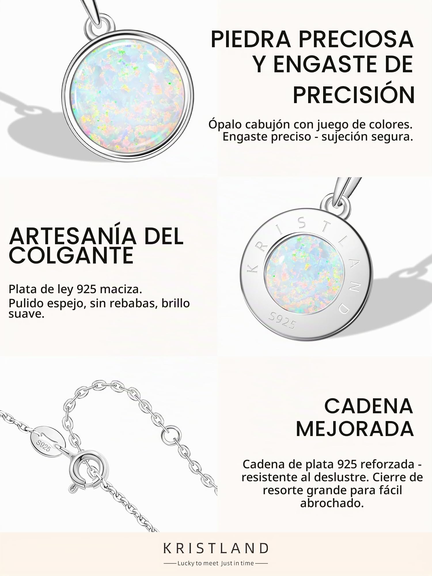 Collar de Ópalo Redondo S925 Chapado en Oro Blanco para Mujer Con Circona y Cadena Ajustable - Regalo de Cumpleaños