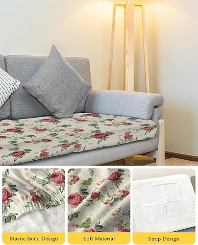 Miniatura 4 de Fundas de cojín para sofá con estampado floral de primavera roja, funda elástica para sofá con parte inferior elástica, diseño de flores botánicas