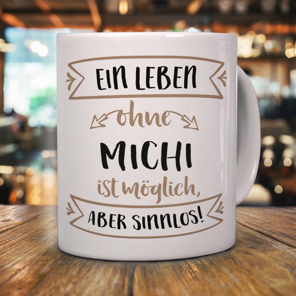 Personalisiert Tasse Mit Namen „Michi“ – Motiv „Mitarbeiter Des Monats“, 325 Ml, Spülmaschinenfest, Weiß
