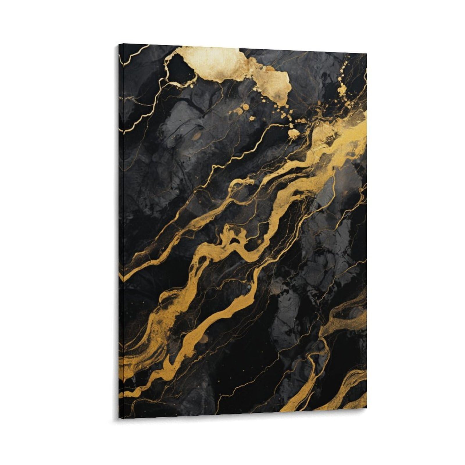 Euumkoo Framed Abstract Rustic Marble Canvas Wall Art, Black Gold Textured Painting Picture Painting On Canvas, Print Poster Decoration Artwork For Home Living Room Bedroom Wall Decor Frame 20X30inch(50X75cm)