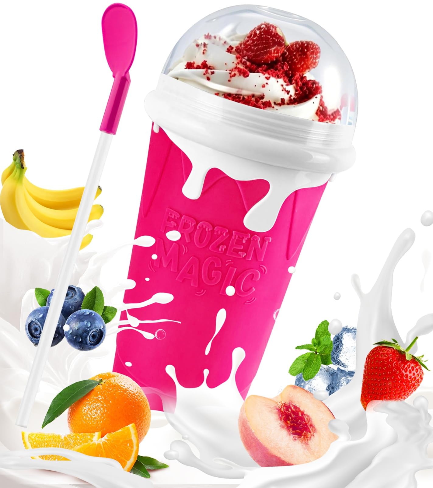 FANS-ONE Large Slushie Cup, DIY Magic Slushy Cup Maker Squeeze Cups, Pink