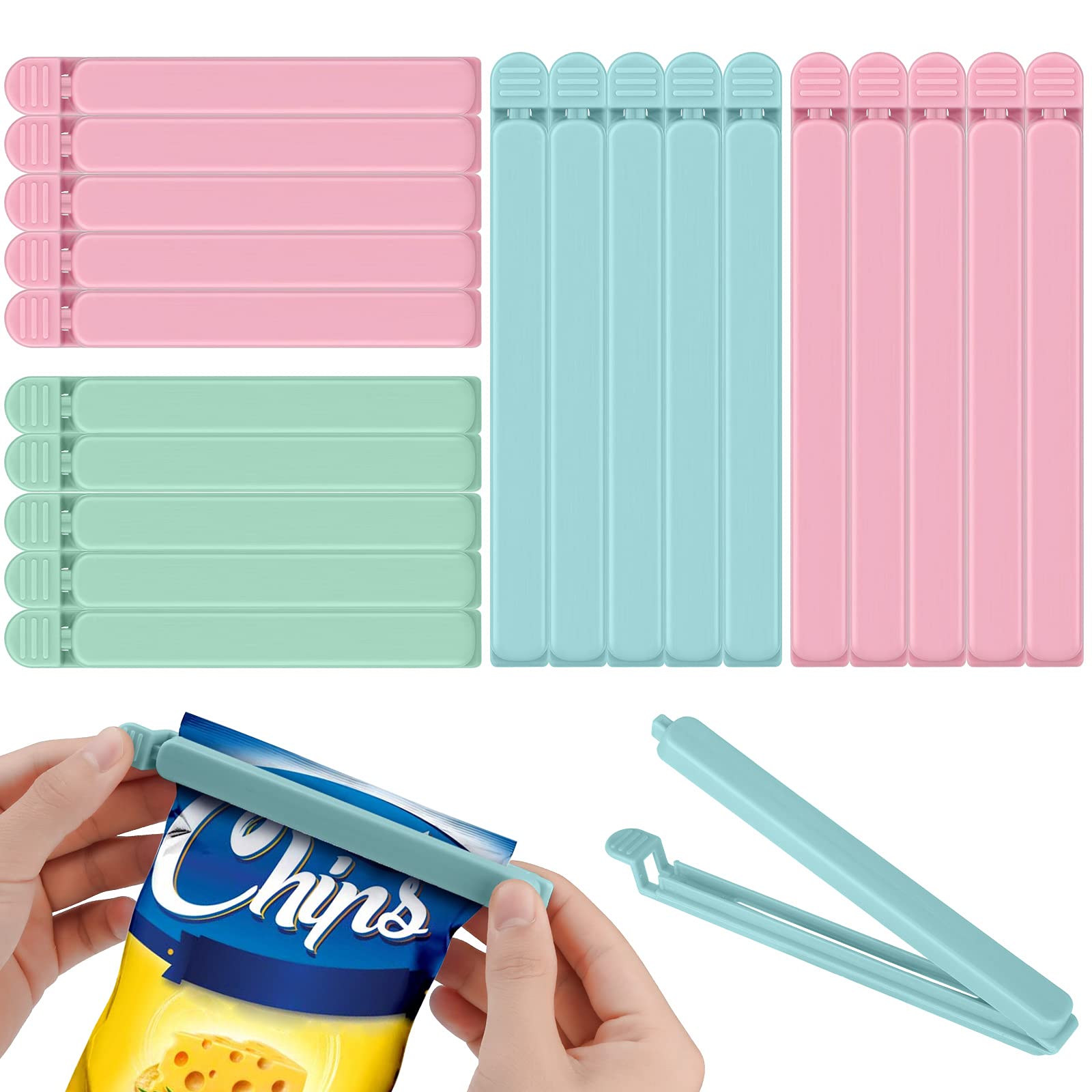 XC 20Pcs Food Bag Clips Plastic Storage Bags Sealing Clips Freezer Bag Clips for Kitchen Snacks Foods Bag Clips for Camping,Outing, Hiking(6.1 Inches and 4.7 Inches)
