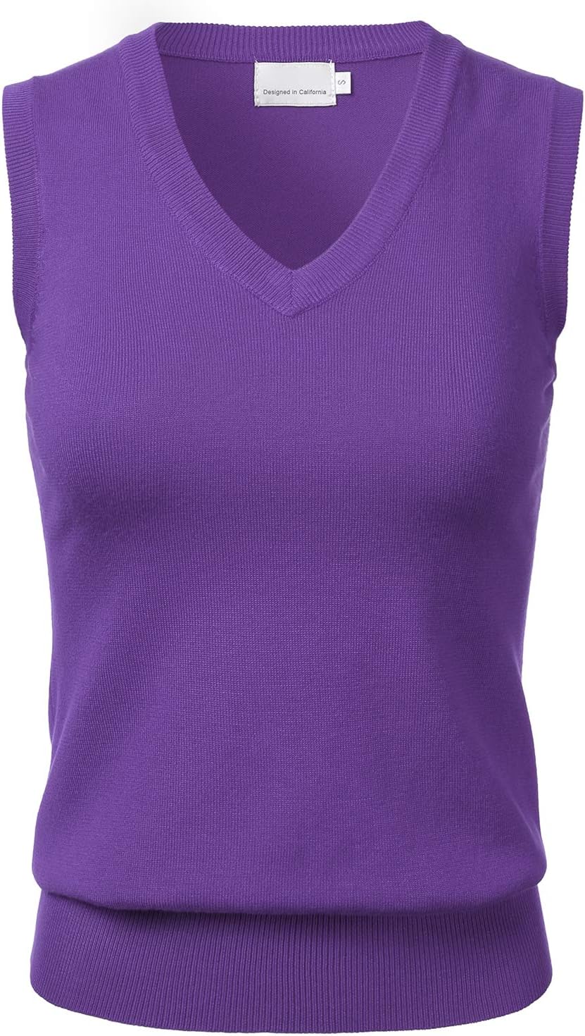 Women Solid Classic V-Neck Sleeveless Pullover Sweater Vest Top