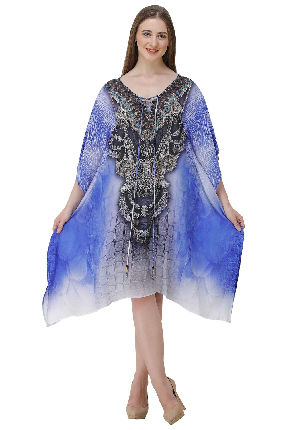 curvshape Short Crocodile Digital Printed | Georgette Kaftan | Vacation Wear | Beach Wear | Coverups | Kaftan Dress | for Women | Free Size [M-3XL] Multicolour-picture-32