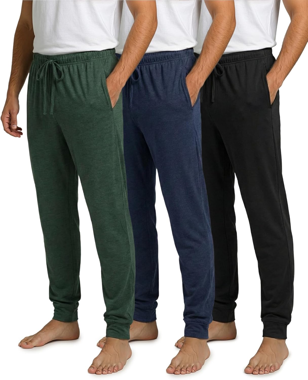 Real Essentials 3 Pack: Men's Ultra Soft Cotton Pajama Pants - Sleep Lounge PJ Joggers with Pockets (Available in Big & Tall)