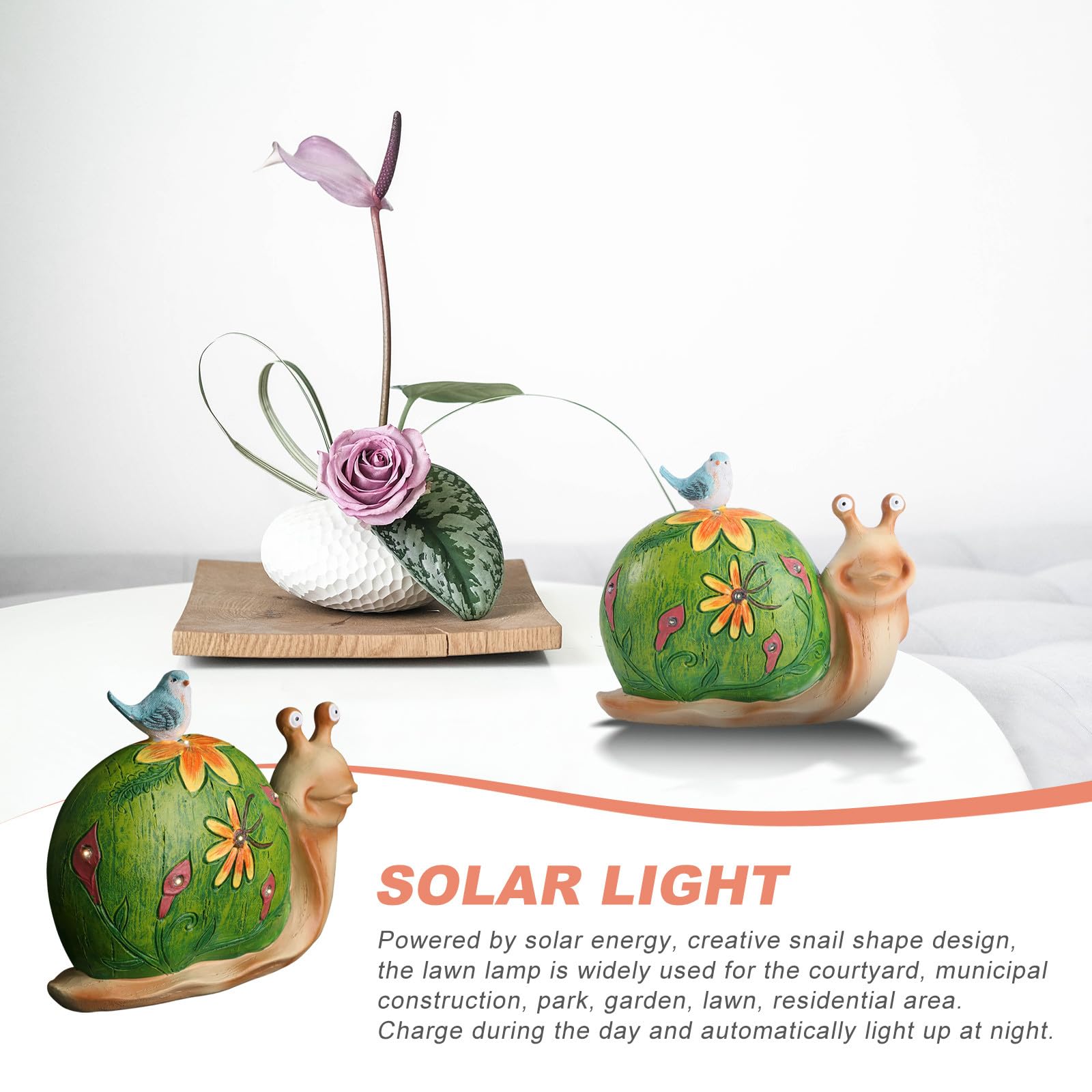 Luxshiny Lámpara Solar de Jardín en Resina Luz LED en Forma de Caracol, Decoración Exterior para Patio y Césped, Luz Decorativa de Paisaje Ecológica y Recargable