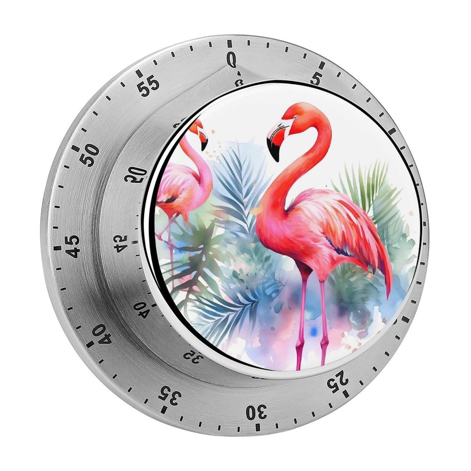 Flamingo Watercolor Kitchen Timer for Cooking,Chef Cooking Timer Clock with Loud Alarm Stainless Steel Countdown Timer No Batteries for Home Baking Cooking