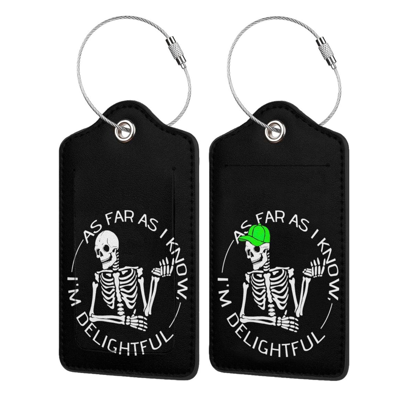 SUILCEUT2P Funny Skull Luggage Tags Privacy Cover ID Label with Stainless Steel Loop and Address Card for Travel Bag Suitcase Funny Cute Man Women Kids Horror Terror Skeleton