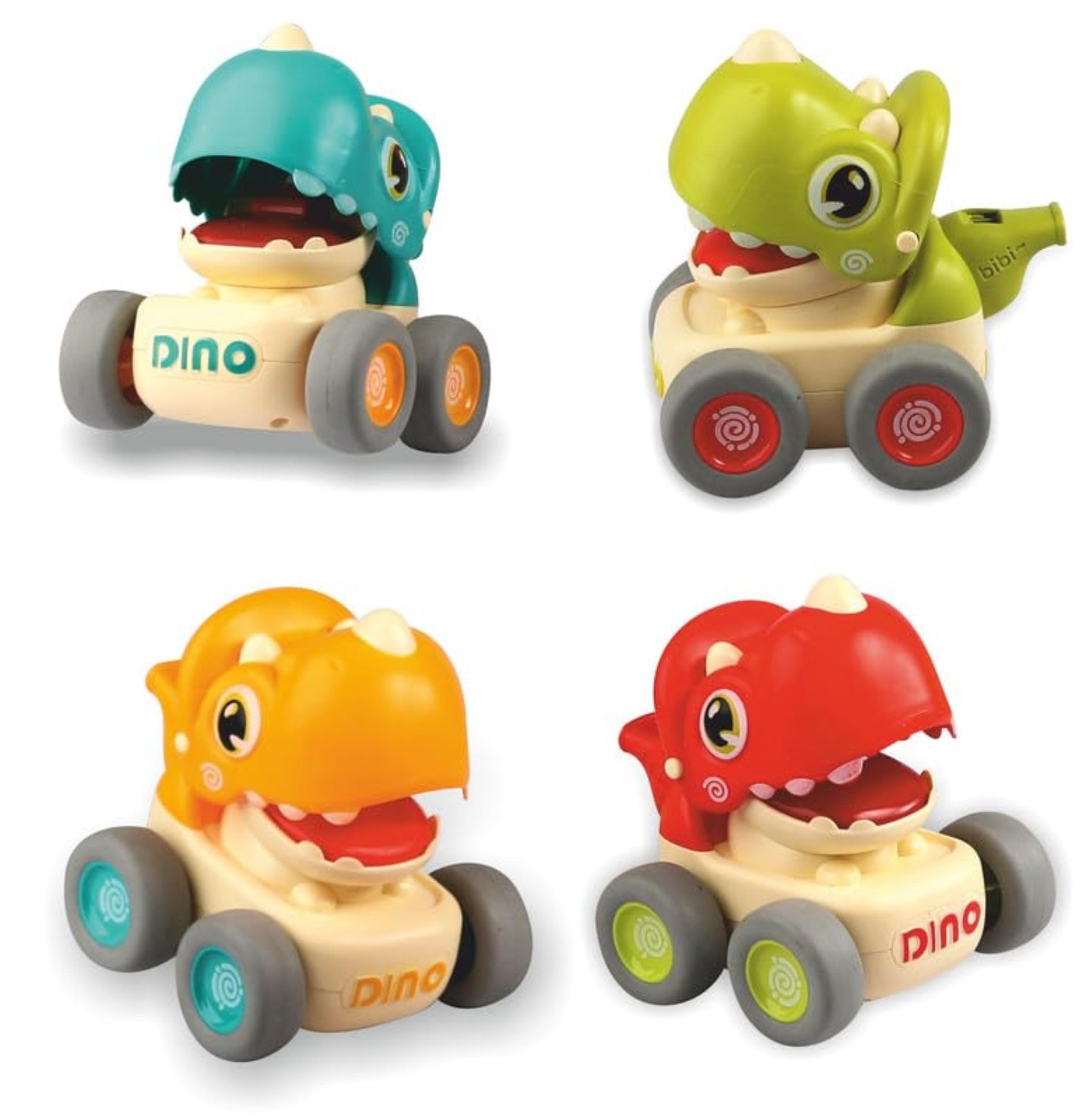 Duffy's Baby Car Dinosaur Toys for 1 2 Year Old Boy Girl with Whistle Press and Go Cars for Toddlers 1-3, Push Go Dino Car Toys Baby Toys 12-18 Months (Pack of 1),Green, Orange, Blue, Red