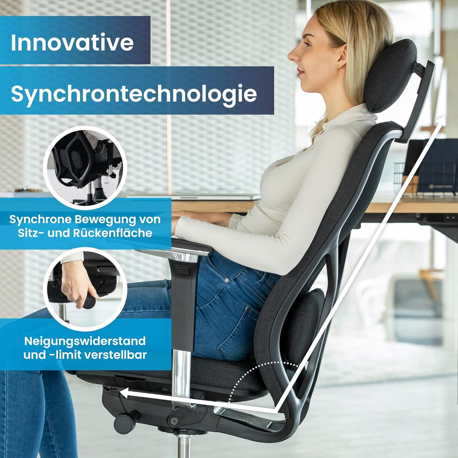 Ergotopia MasterBack Pro ergonomischer Bürostuhl [TESTSIEGER] – Schreibtischstuhl ergonomisch mit 3D-Neigungsmechanik & 5D-Armlehnen – Perfekt als Drehstuhl für Büro & Home Office