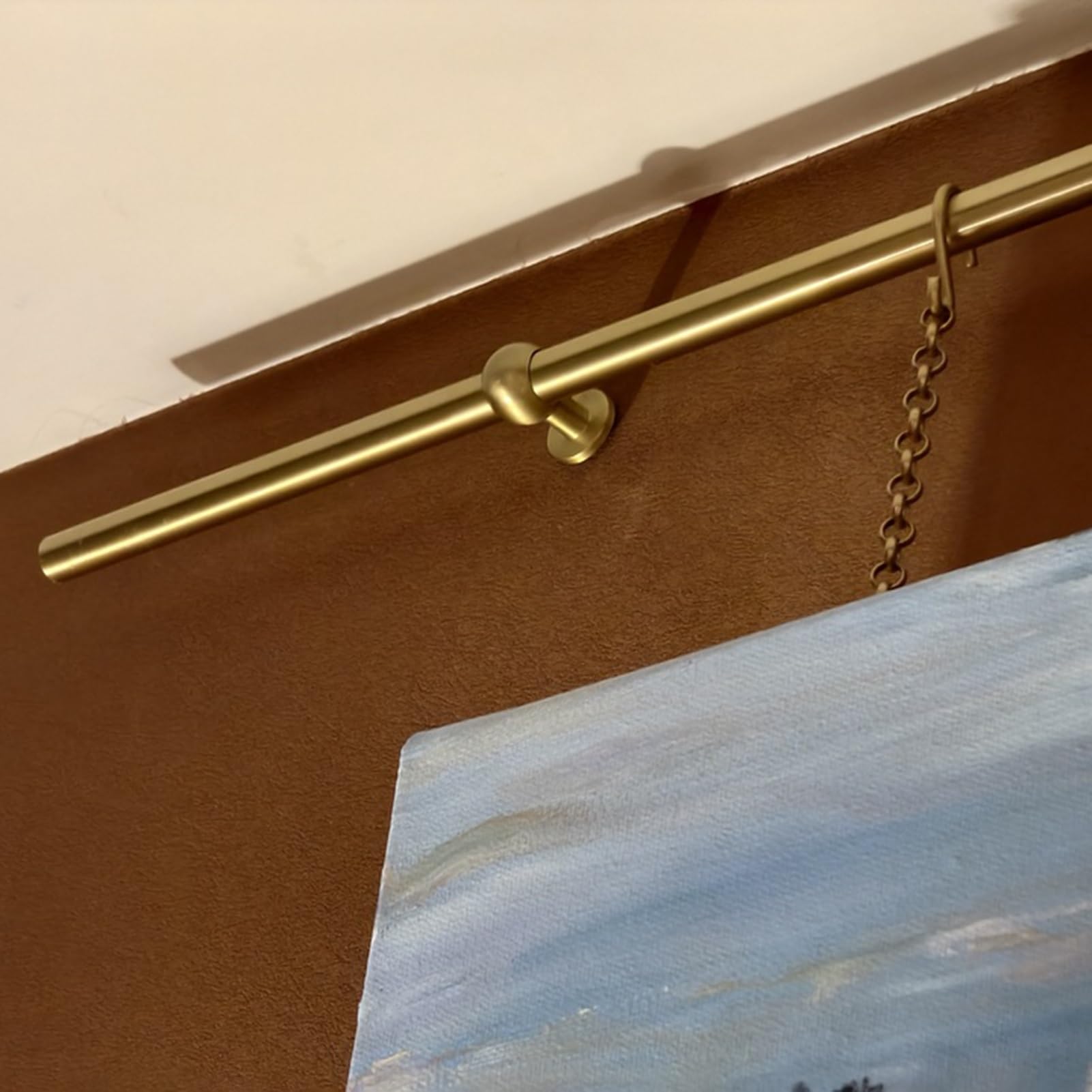 Decorative Picture Rail Hooks and Wire Brass Chains, Extra-Long Gallery Framed Work Picture Display Rod, Indoor Hanging Track for Art, Paintings(110cm/43.3in/3.6ft)