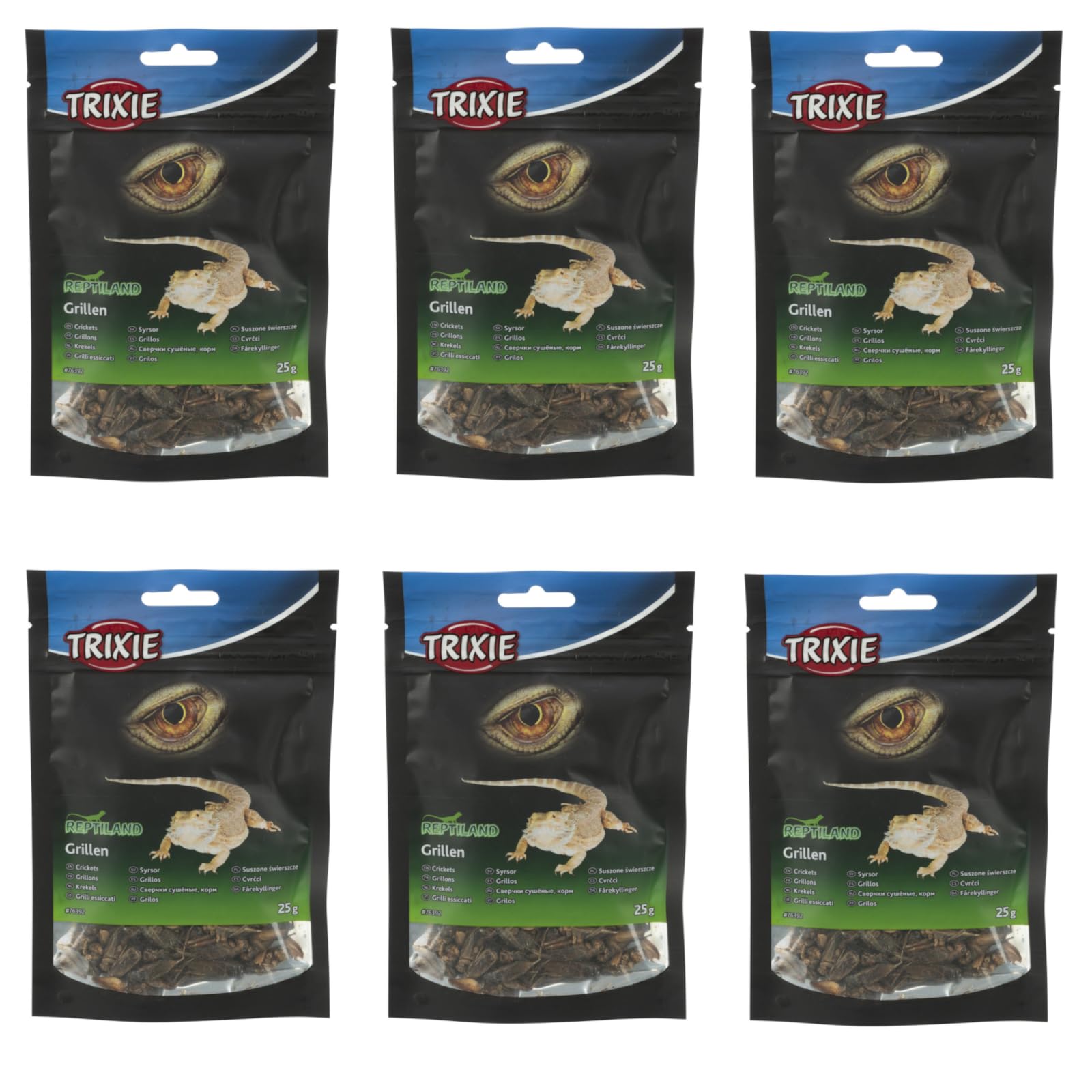 TRIXIE Reptiland Grillen | 6er Pack | 6 x 25 g | Snack für Reptilien & auch für Kleinsäuger | Proteinreich & Monoprotein | Kann als Ergänzung zum Lebendfutter dienen