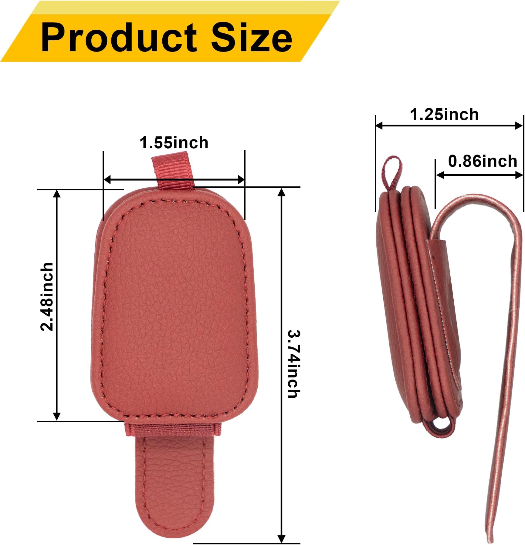 Yuoyar 2 Packs Sunglasses Holders for Car Visor - Magnetic Leather Sunglasses Holder and Ticket Card Clip - Car Visor Accessories (Red)