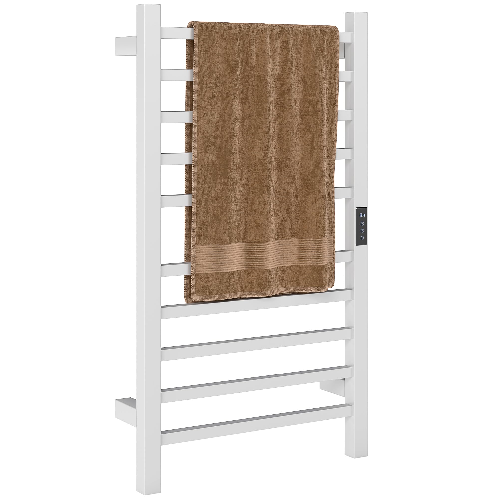 HOMCOM Toallero Eléctrico de Pared con Control WiFi 110W Blanco | Radiador Toallero Eléctrico, Pantalla Táctil, Temporizador, 10 Barras, Temperatura Ajustable, Bajo Consumo, IPX4, Baño