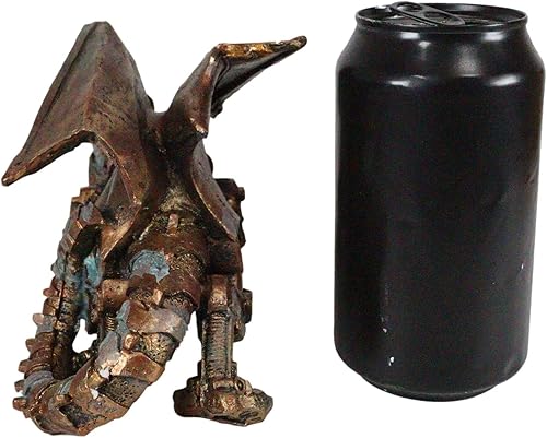 Miniatura 5 de Ebros Roaring Steampunk - Figura de dragón alado robótico de cobre pintada de resina para amantes de la ciencia ficción industrial, escultura de