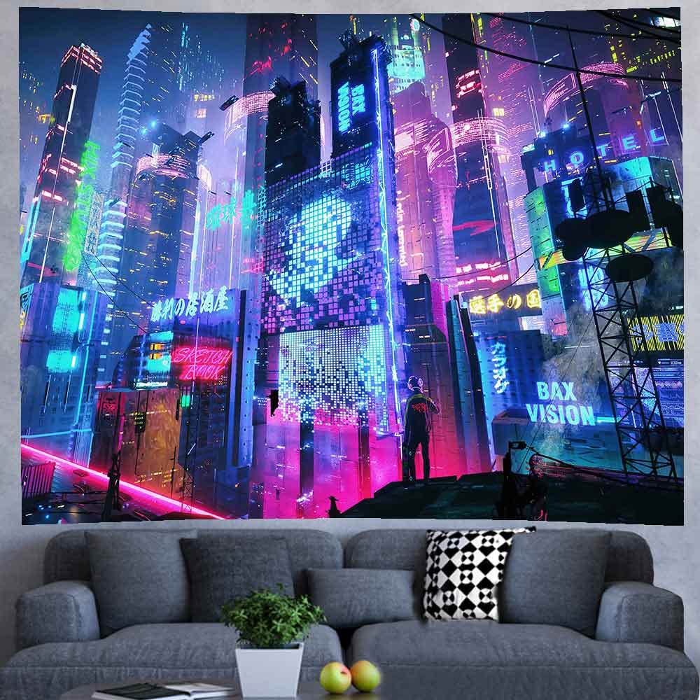 Amazon.co.jp: X-SISTER パンク 街並み タペストリー 日本 夜景 街