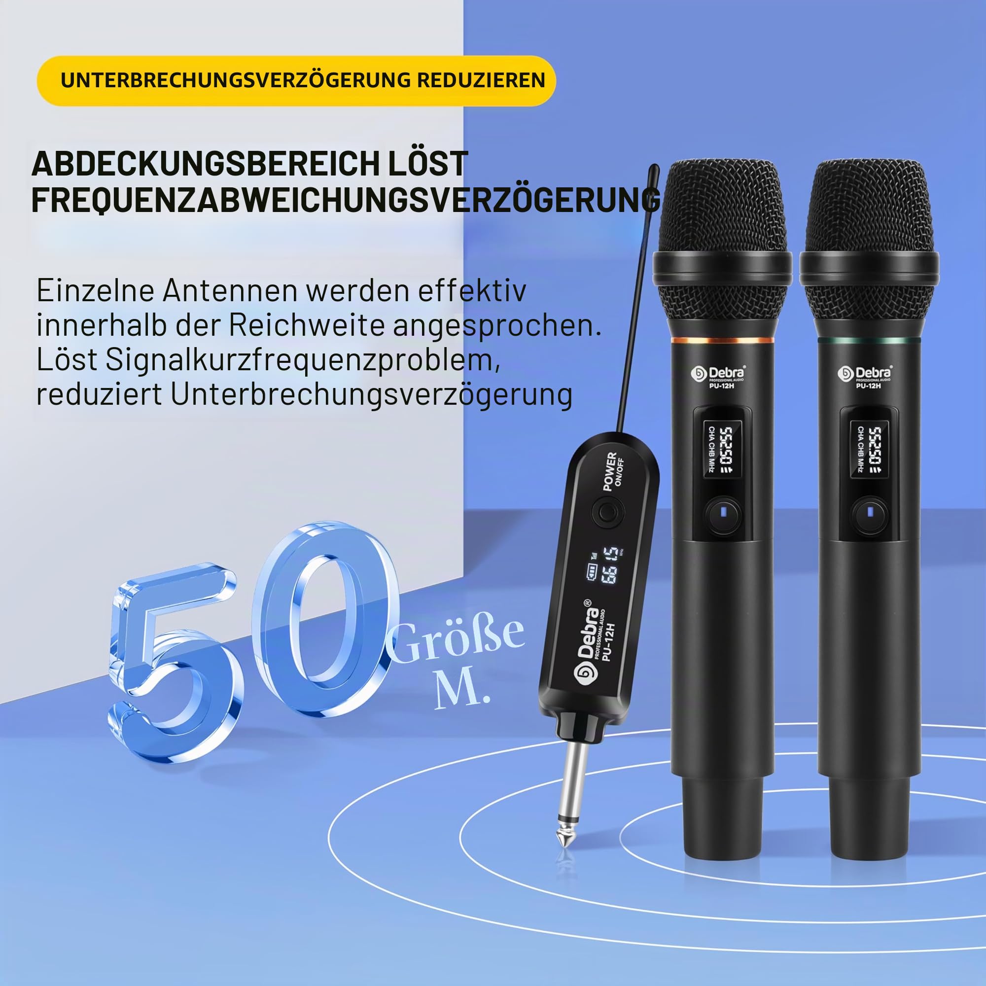 D Debra Professionelles Kabelloses UHF-Mikrofon-Set mit 30 Kanälen – 2 Dynamische Handmikrofone & USB-C-Ladeempfänger, Ideal für Karaoke, Bühne, Hochzeit, Kirche und Veranstaltungen