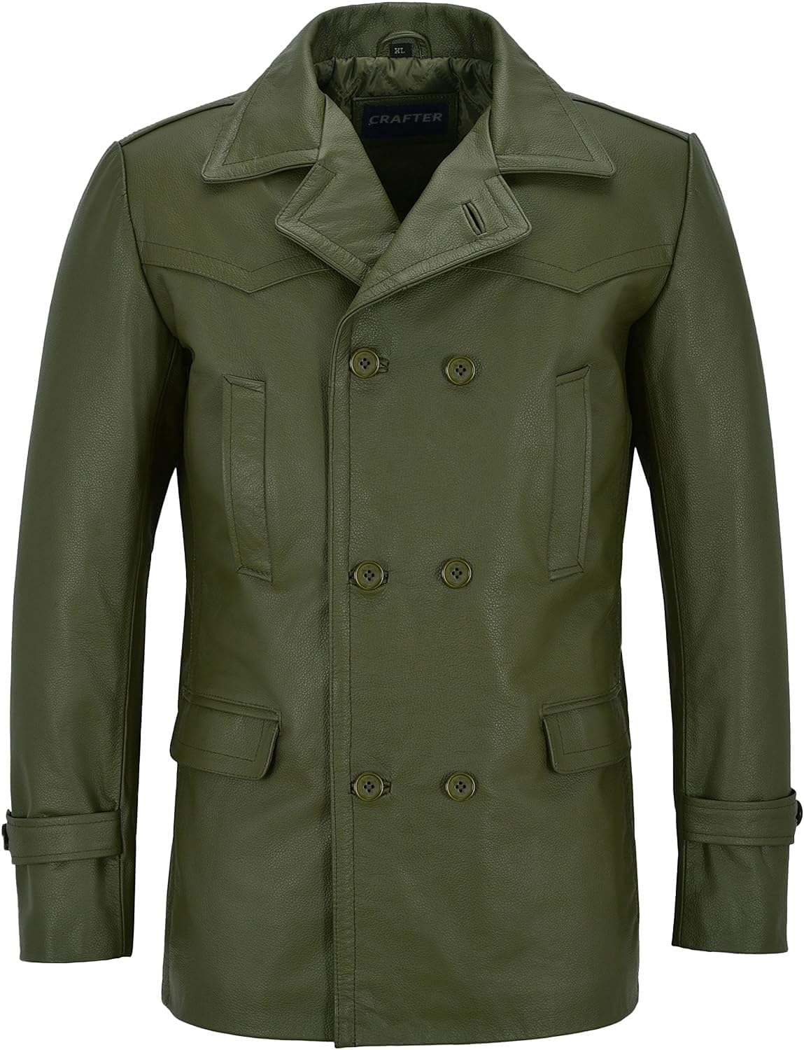 Crafter Men's Kriegsmarine German Ww2 Dr Who Reefer Hide Leather Jacket Coat Four Button Leather Car Coat - Pea Coat for Mens