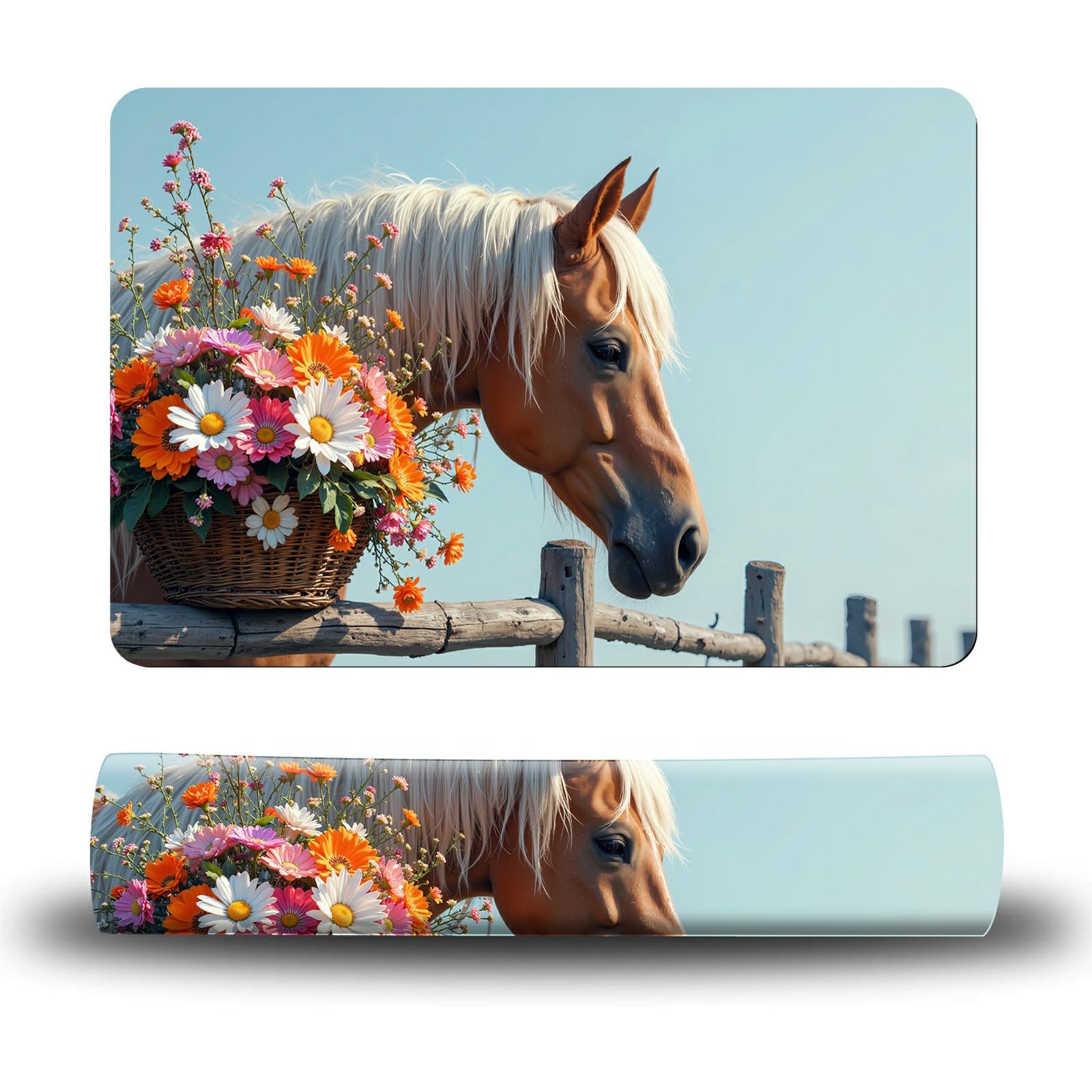 Dikoer Dog Food Mat, 19.6" x 23.6" Absorbent Pet Feeding Mat for Food and Water, Waterproof Diatom Mud Pet Placemat with Non-Slip Rubber Backing, Cat Bowl Mat for Floors - Flower Yellow Horse