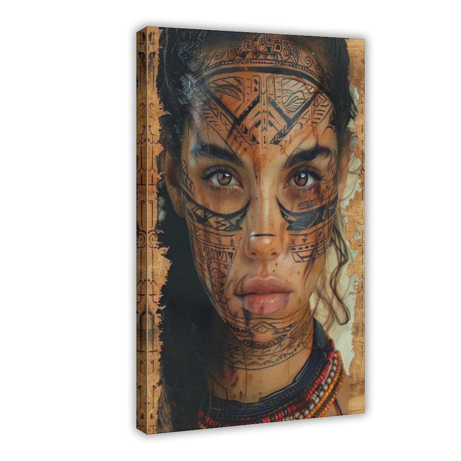 Goiaegag Intricate Maori Moko Tattoo Art Canvas Poster Bedroom Decor Landscape Office Room Decor Gift 20X30inch(50X75cm)