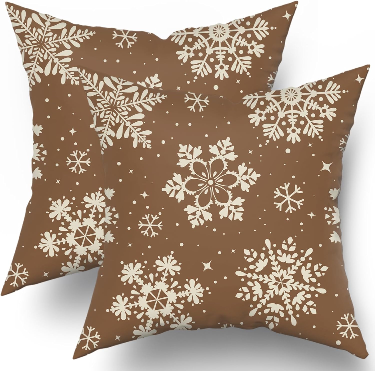 Brwon Snowflakes Christmas Pillow Covers 20x20 Set of 2