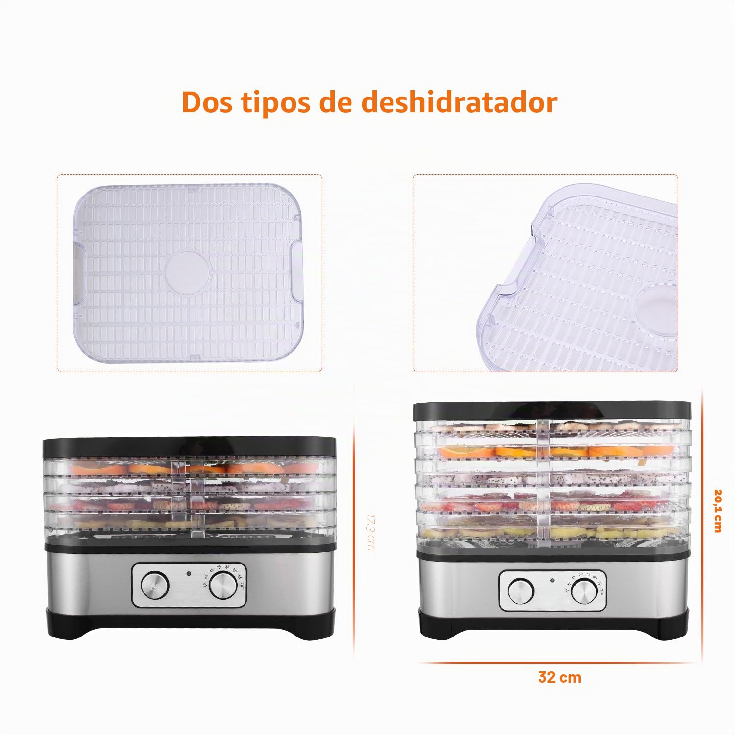 COOCHEER Deshidratador de Alimentos 8 Pisos Bandejas, Deshidratador de Frutas y Verduras 400W con Temporizador 72H y Temperatura ajustable,Pantalla LCD,sin BPA