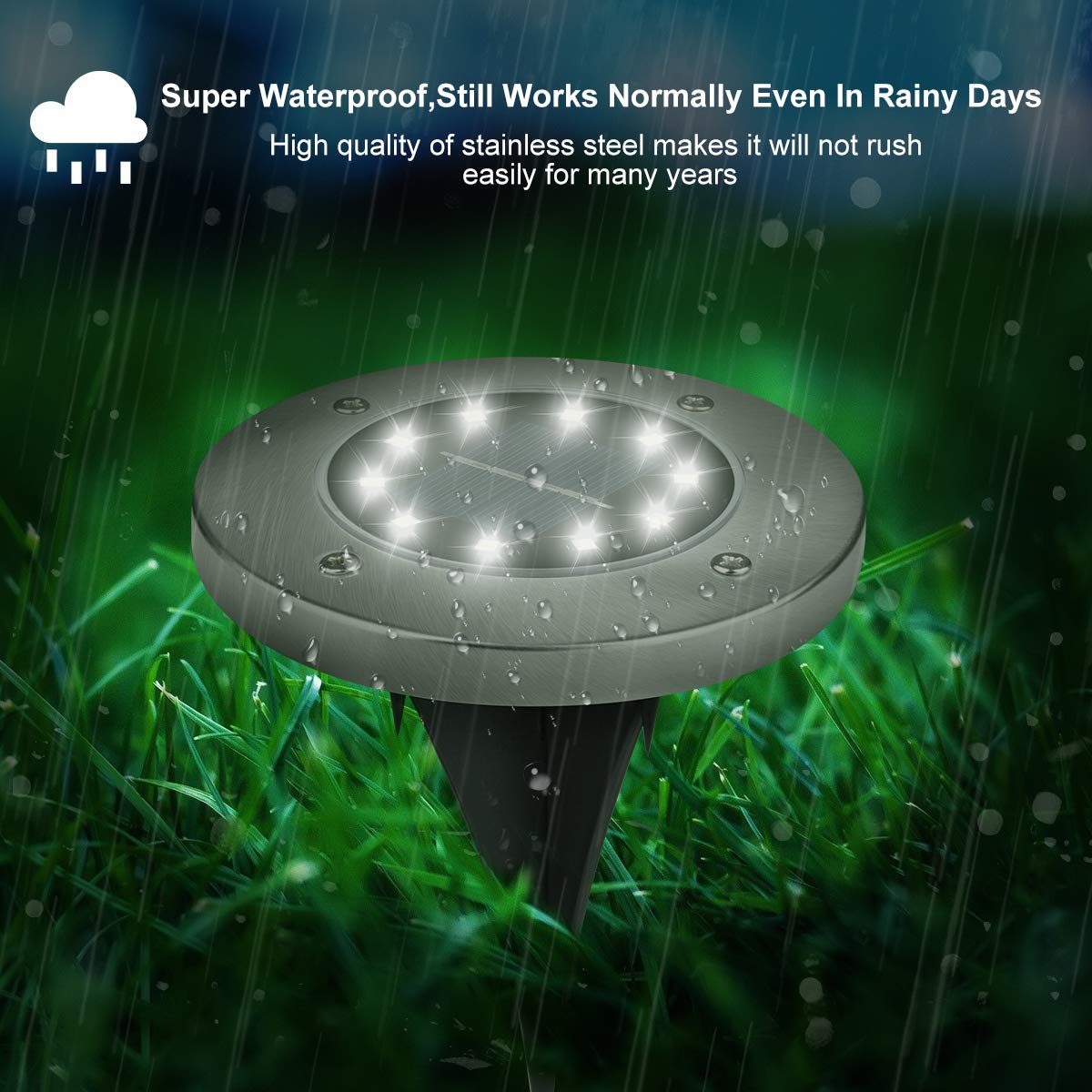 Lot de 8 lampes solaires d'extérieur lumineuses 10 LED pour jardin, terrasse, allée, escalier et allée, blanc chaud