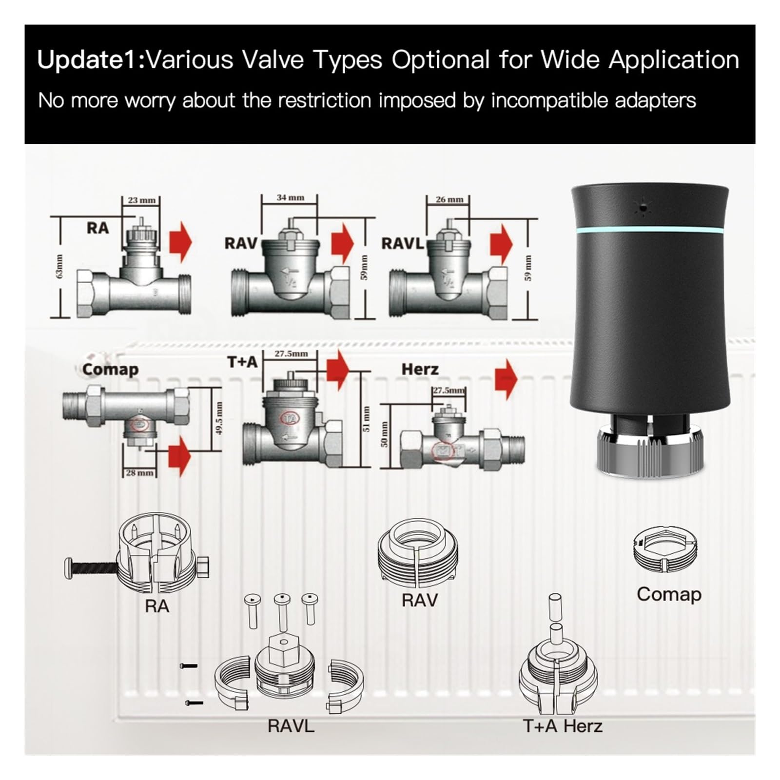 3.0 TRV Termostat Tuya Siłownik Grzejnikowy Zawór Inteligentny Programowalny Regulator Temperatury Informacja O ZgodnośCi(1Pcs Black Valve)