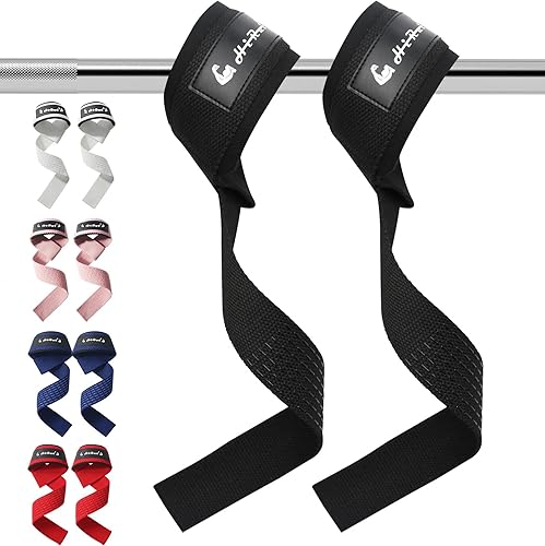 HiRui Correas de muñeca de algodón de alta calidad para levantamiento de pesas, correas de peso muerto de 25 pulgadas con acolchado de neopreno