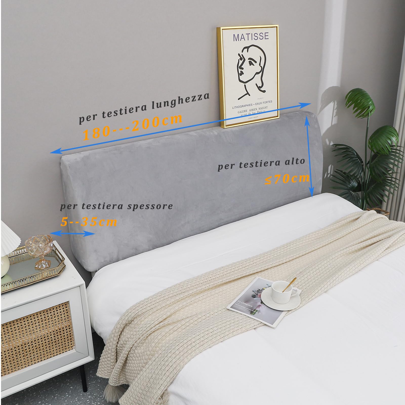 WSGJHB Copri Testata Letto Matrimoniale，Elastico Copritesta Protezione Copritestiera Copri Testiera (180-200cm, grigio chiaro)