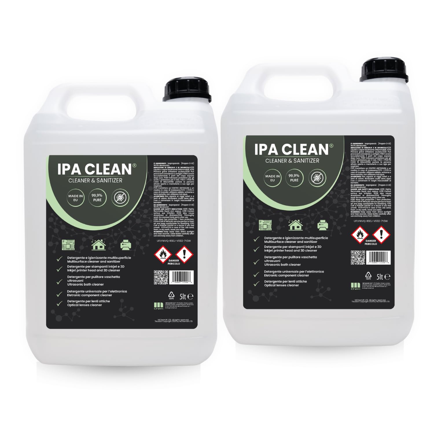 IPA CLEAN Pulizia Elettronica 10L (2x5L) – per Foto e Videocamere, Monitor, Display, PCB e Contatti Elettrici – Evaporazione Rapida Senza Residui – Alcool Isopropilico 99,9%, Isopropanolo